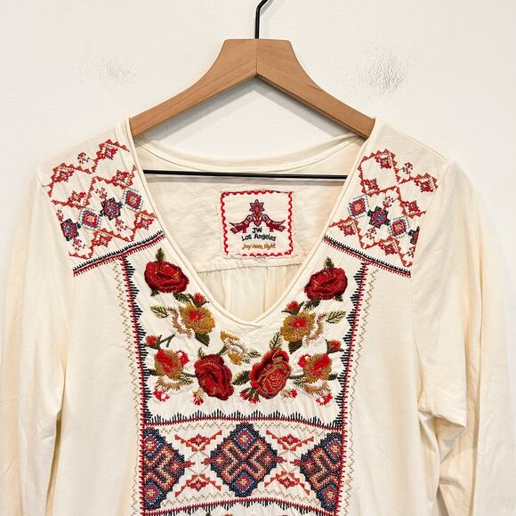 Johnny Was Floral Embroidered V-Neck Tunic Cream Size L - Picture 2 of 7